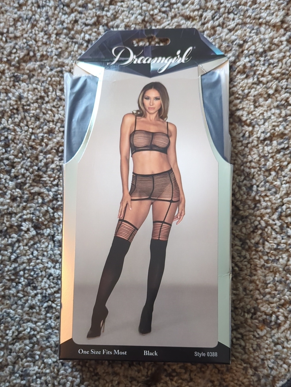 Dreamgirl Black Sheer Strappy Fishnet Lingerie Set with Garter Details